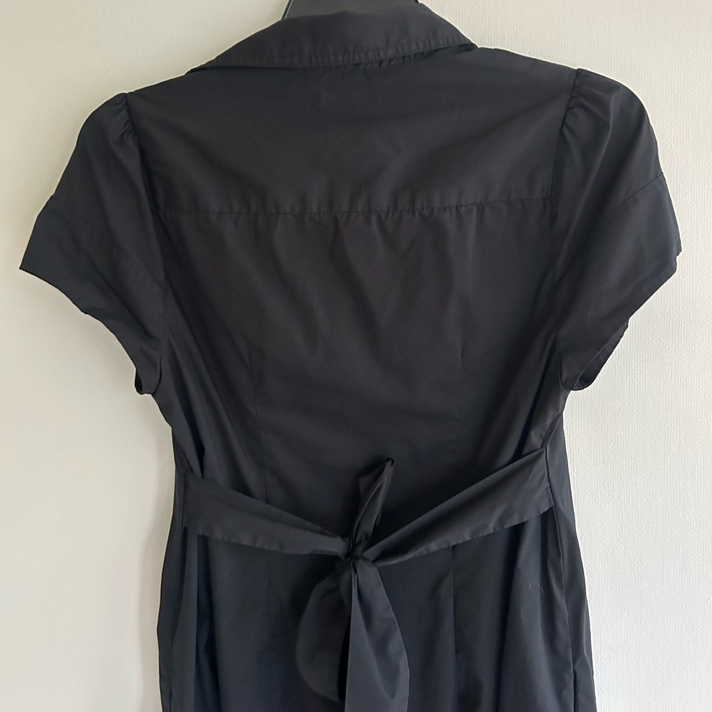 BCBG Paris Black Collared Shirt Dress Minimalist Capsule Luxury Stretch Cotton 6 - Picture 10 of 15